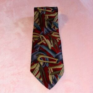 Cocktail Colors vintage silk tie red green gray abstract print handmade